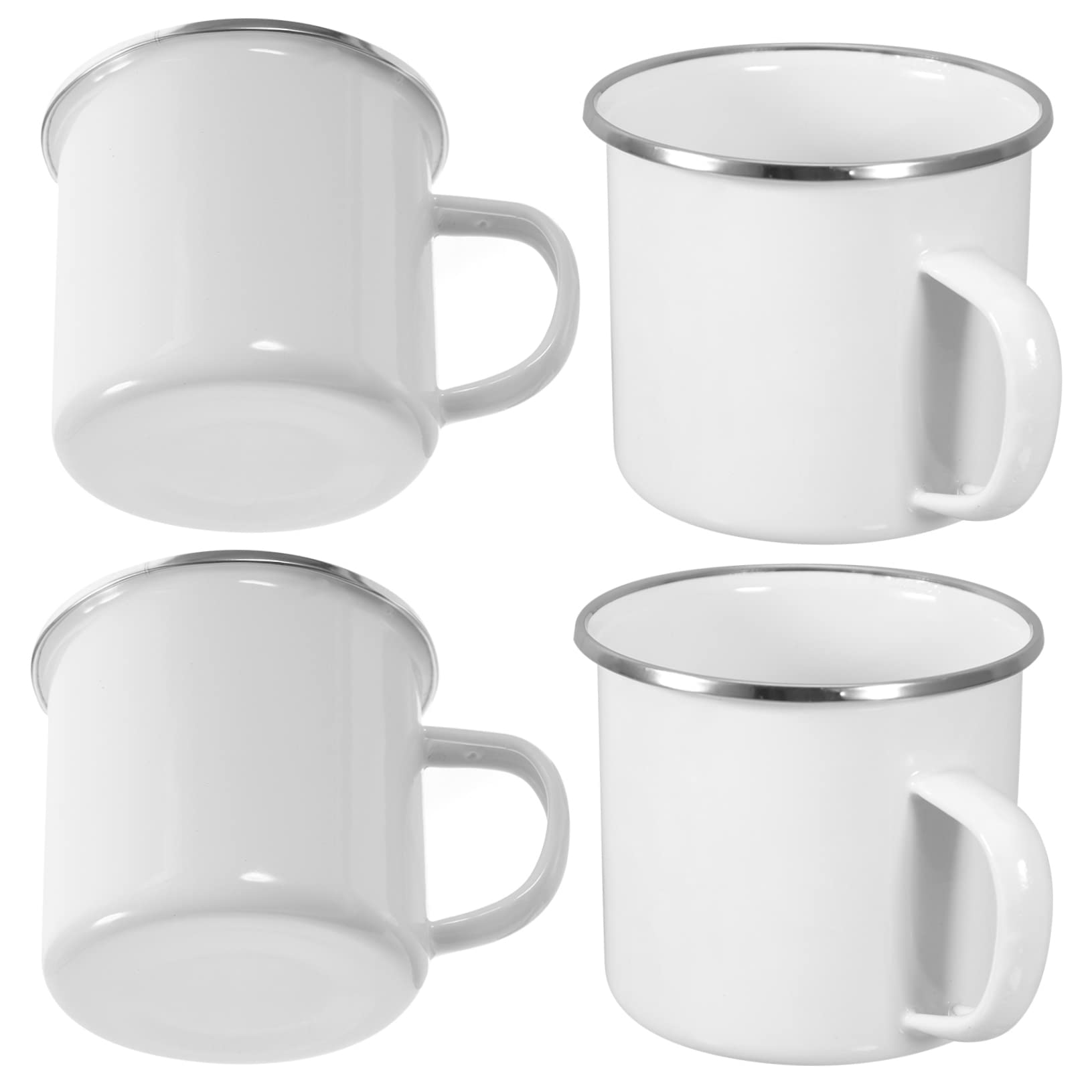 4 Stück Emaille Tasse Weiß Emaille Teebecher mit Henkel Große Campingbecher Leicht zu Reinigen für Camping und Outdoor
