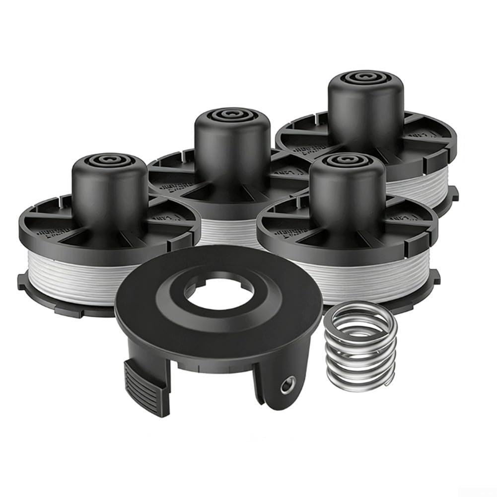 Grass Trimmer Replacement Spool with Cap and Spring | Tap and Go Line Head Refill for 195858-1 196146-9 | 27ft 0.065 Inch Nylon String | ABS Construction | 4 Pack