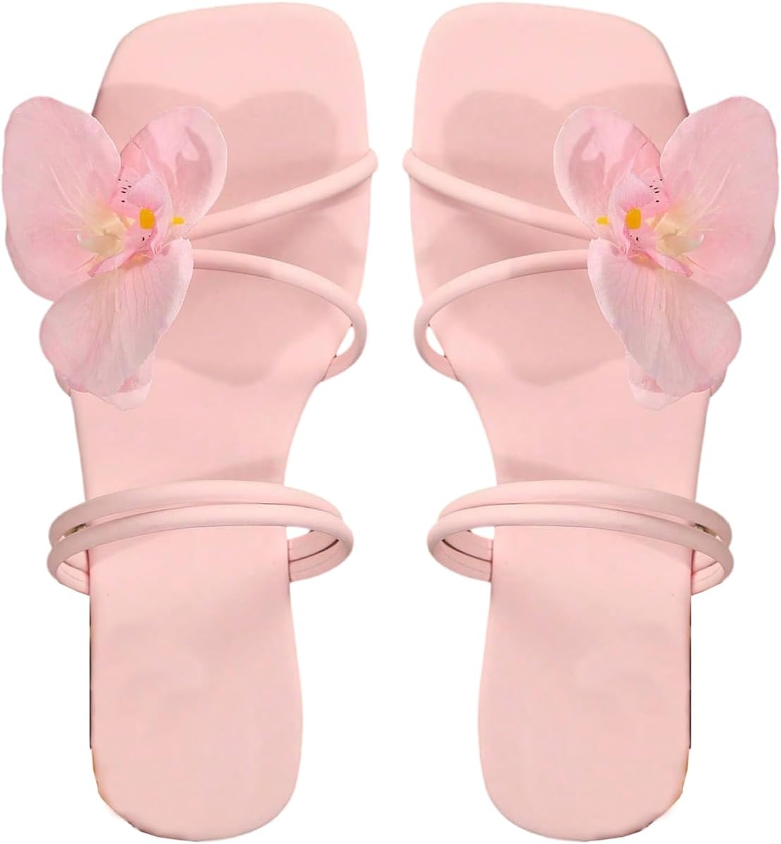 GORGLITTER Women's Flower Flat Sandals Cute Dressy Beach Gold Square Toe Floral Summer Vacation Trendy Slide Sandals