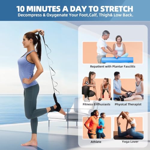 comness Foot and Calf Stretcher-Stretching Strap For Plantar Fasciitis, Heel Spurs, Foot Drop, Achilles Tendonitis & Hamstring. Yoga Foot & Leg Stretch Strap. (Black) - Image 3