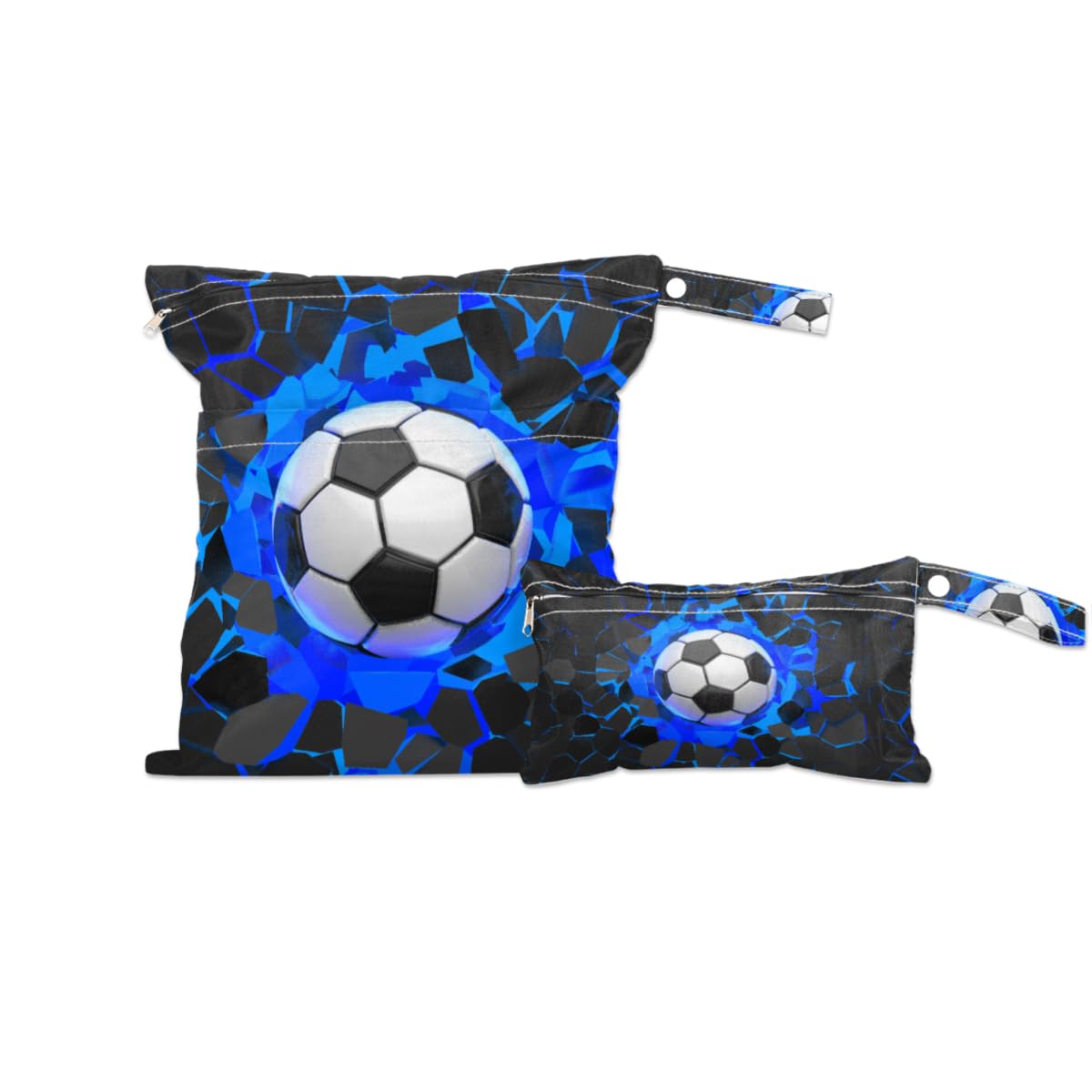 HUXINO Wet Dry Bags Soccer Wall Theme,Kids Baby Cloth Diaper Wet Bags Organizer Reusable Bags Pouch with 2 Zippered Pockets Beach Travel Hiking Gym Bag for Swimsuits Wet Clothes,2 Pcs