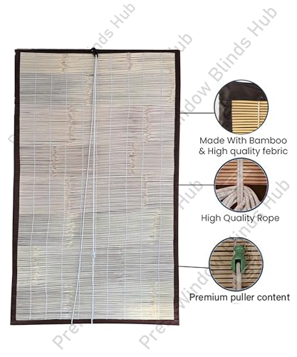Image of Waterproof Bamboo Curtains for Balcony Roller Rollup Blinds Bamboo Chick Curtain, Rain, Sunlight Solution, Cold Air Protection, Window,Door (Color-Brown,3ft x 9ft (W x H)