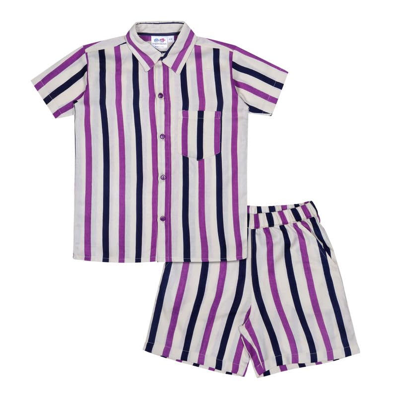 superminis Boys Co-ord Set With Rayon Striped Printed Shirt And Matching Shorts Clothing Set