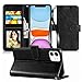 Innge phone Case for iPhone 11 (6.1 inch),for iPhone 11 Wallet Case with [Kickstand][Credit Card Slots],Wrist Strap PU Leather Flip Wallet Phone Case Cover for Girls Women/men,Black