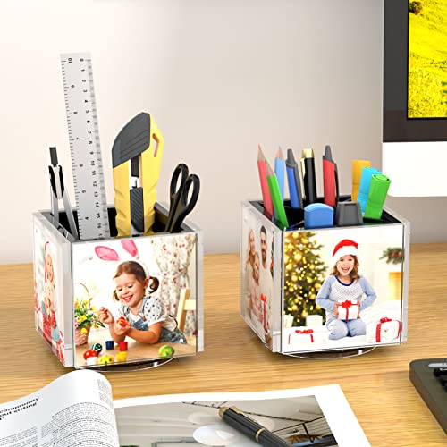 HIIMIEI Acrylic Picture Frames for Desk, Magnetic Photo Cube Pen Holder 4x4 - Image 5