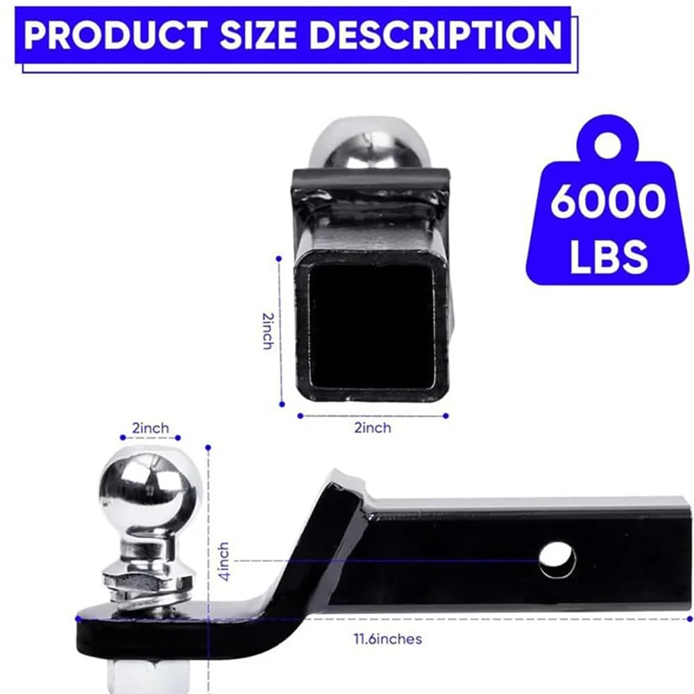 NEWFUN Adaptador de Enganche de Remolque rebajado 50 mm para vehículos estadounidenses, Bola de Enganche para automóviles, Furgonetas, Camiones y autocaravanas. (Tow Hook with Pin Lock)