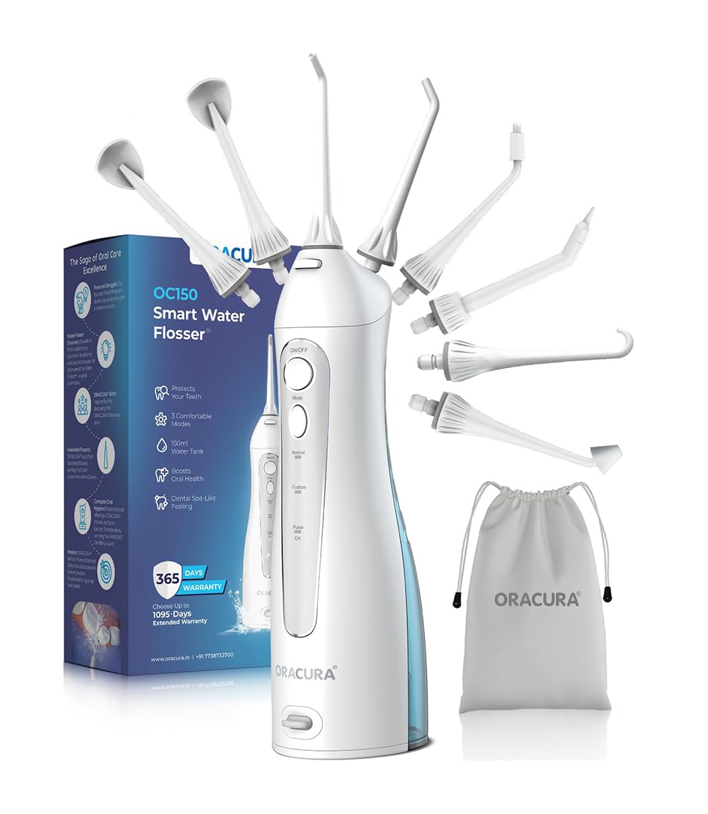 ORACURA® Smart Water Flosser OC001 with Protective Case | Portable and USB cable Rechargeable | IPX7 Waterproof | 3 Modes...