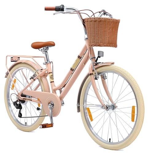 BIKESTAR Alu Kinderfahrrad ab 9-10 Jahre | 24 Zoll City Retro Bike, 7...