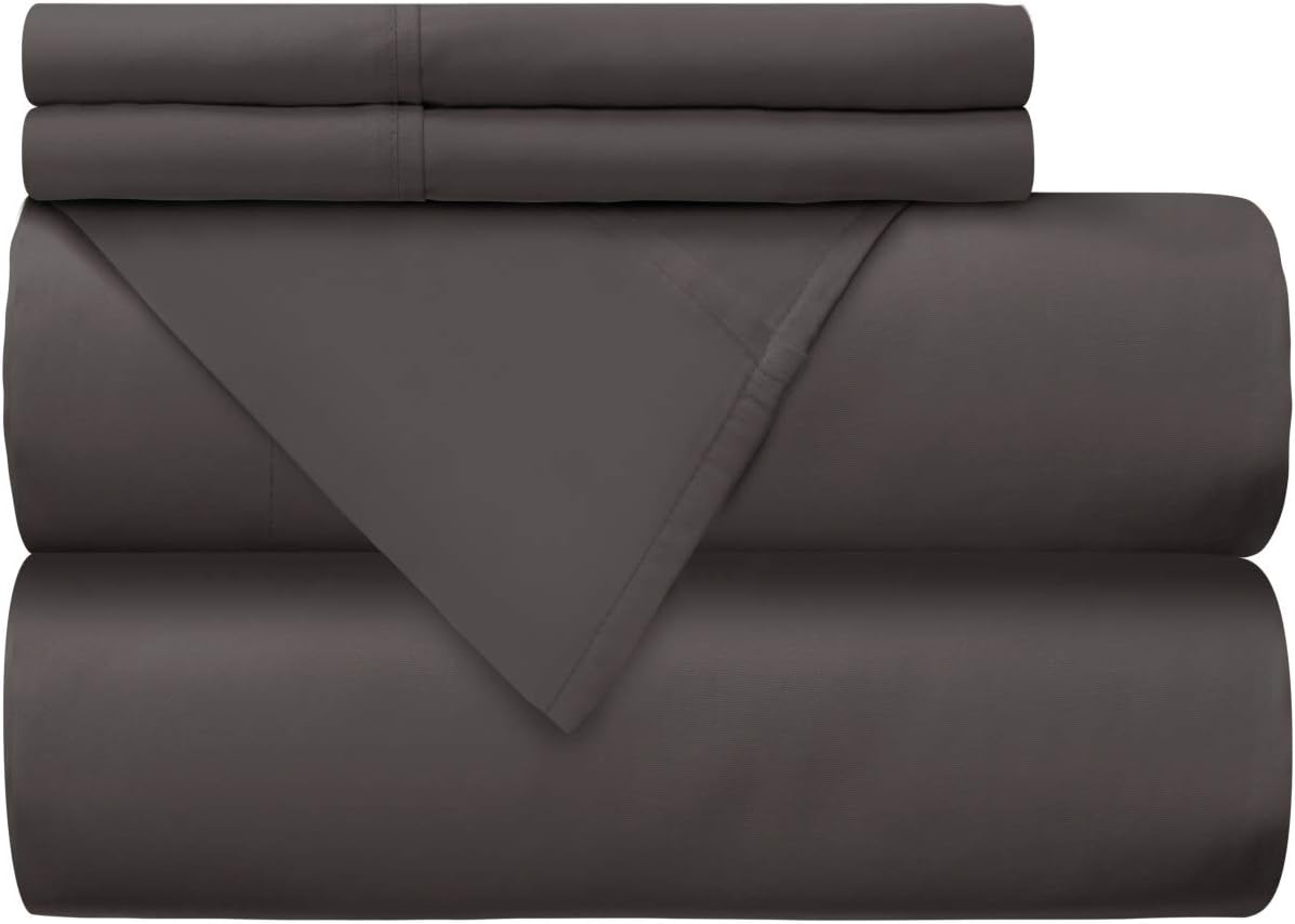 Mellanni 100% Cotton Bed Sheet Set - 300 Thread Count Percale - Deep Pocket - Quality Luxury Bedding - 4 Piece (Full, Gray)