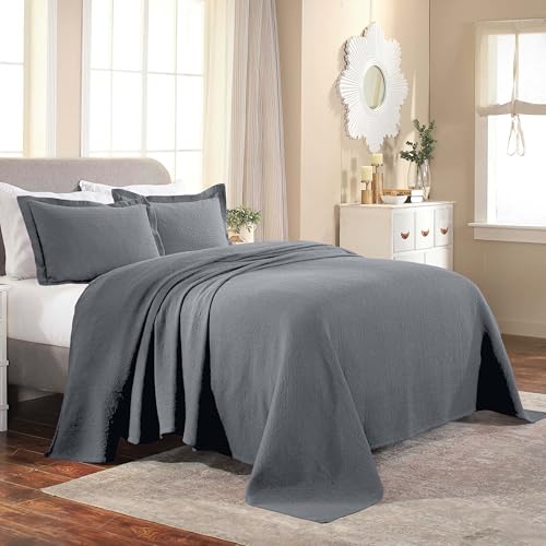Superior Cotton Fleur De Lis Bedspread Set, Warm Blankets, All-Season Bedding, Bedroom Decor, Decorative Boho Medallion Coverlet, Includes 1 Bedspread, 1 Pillow Sham, Twin, Grey