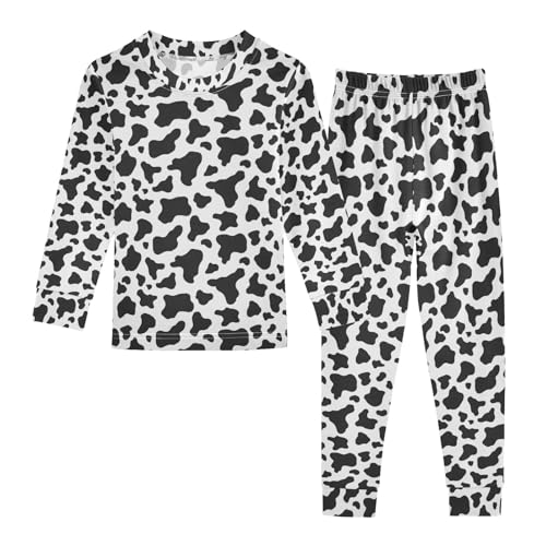 ALAZA Cow Print White Black Pajamas Long Sleeve Sleepwear 2-Piece Pajama Set - Main Image