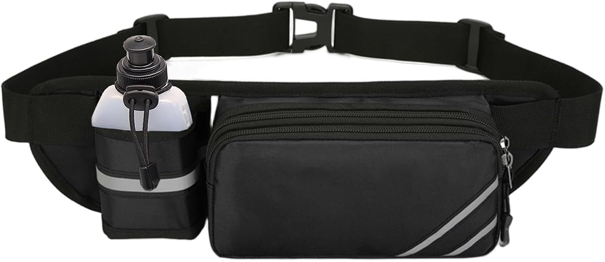 Running Belt with Water Bottle Holder,Large Fanny Pack for Men Crossbody Women Kids Fit Hydration Hiking Waist Pack Runner Walking Workout GYM Sport Travel,Waist Bag for Phone Key Carry Pouch