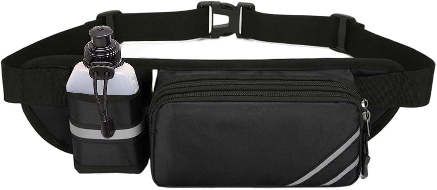 Running Belt with Water Bottle Holder,Large Fanny Pack for Men Crossbody Women Kids Fit Hydration Hiking Waist Pack Runner Walking Workout GYM Sport Travel,Waist Bag for Phone Key Carry Pouch