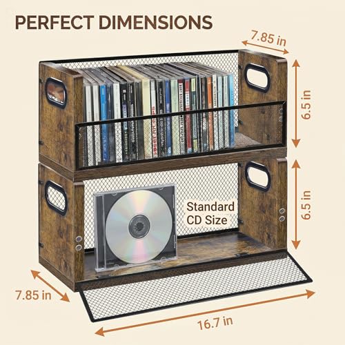 Image of PUTNATRURE CD Storage Box, Hold 38 CD Cases, Stackable Music Tower with Magnetic Opening Door for Easy Access, Desktop Disc Organizer for Home and Office
