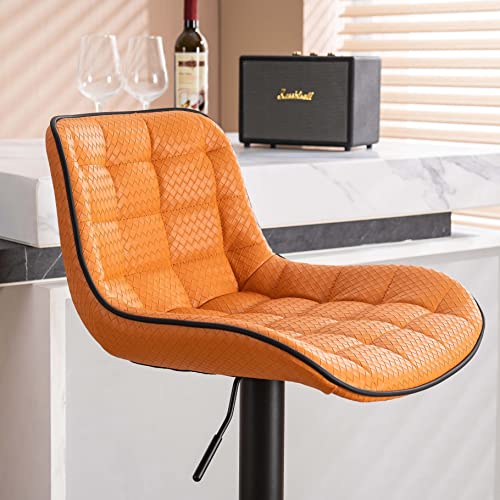 Kidol & Shellder Bar Stools Set Of 2 Orange Pu Upholstered Adjustable Barstools Swivel Counter Stools,3 Mins Quick Assembly,Loads Up To 300Lbs #TOP5