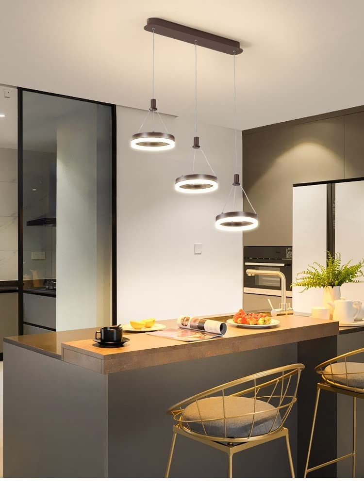 Modern Pendelleuchte 3-Lichter dimmbarer LED-Kronleuchter Nordic 3 Ringe Pendelleuchte 48W Moderne Minimalismus-Hängelampe for Restaurant-Tropfenlicht-Kücheninsel-Esszimmer-Wohnzimmer-Beleuchtungskörp