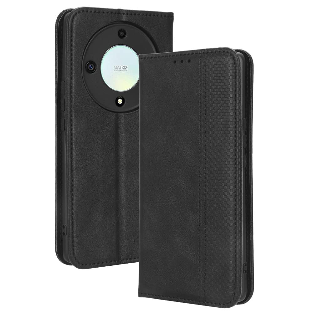 RonRun Cover Honor Magic5 Lite, Custodia a Libro con Supporto Stand e Slot Porta Carte Case a Portafoglio Magnetica in Pelle PU Adatto per Honor X9a, nero