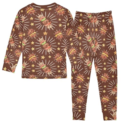 Pajama Sets Long Sleeve Grilled Meat Skewers Pattern Soft Comfy Sleepwear 2 Piece PJS 3-8T3