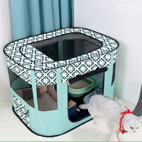 HeartTrend 可愛いペット用分娩ケージ 猫用ベッド・犬用ベッド 猫分娩用ハウジング・犬分娩用ハウジング 折りたたみ式ペット囲い柵 ペット用テントケージ (グリーン,L :80*60*55)