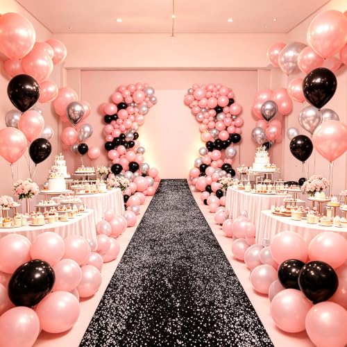 ShinyBeauty Black Sequin Aisle Runner 2FTx15FT for Wedding Ceremony