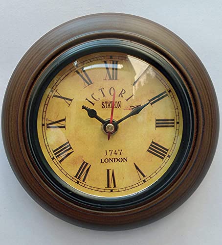 Image of Wooden Victoria Wall Clock Antique Look Deep Glass Wall Clock (Brown 6 Inch Small )