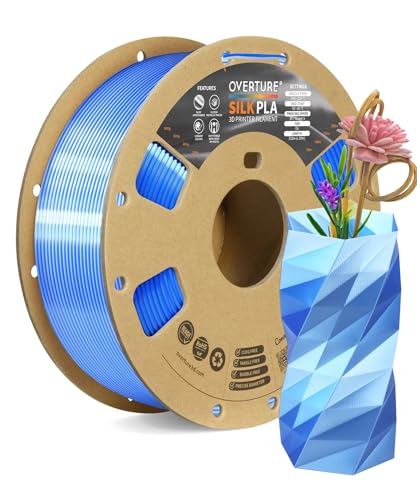 OVERTURE Silk PLA 1.75mm Dual Color Filament, Clog-Free Shiny 3D Printer Filament, 1kg Spool(2.2lbs), Dimensional Accuracy +/- 0.02 mm, Fit Most FDM Printer(Silk Blue-Sliver)