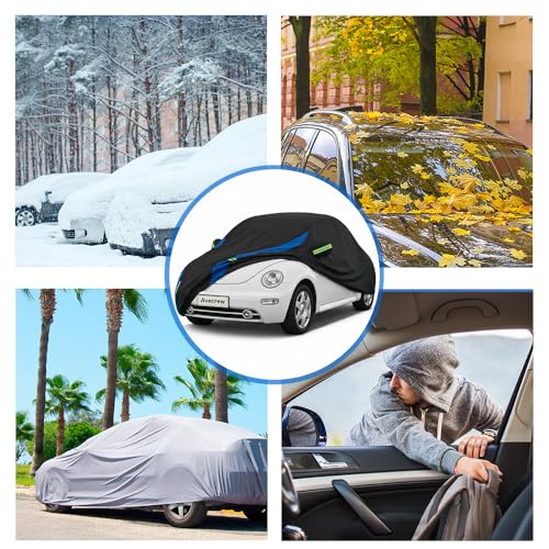 Image of Avecrew Car Cover Custom Fit for VW Beetle, Waterproof All Weather Full Exterior Cover Rain Snow Protection Cover with Side Door Zipper Design
