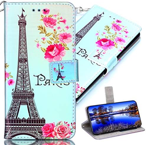 LG Q6 Case Wallet, COTDINFORCA Colorful Laser Premium PU Leather Full-Body Protective Flip Cover for Women Girls Painted Case for LG Q6 / LG G6 Mini/LG Q6 Plus/LG Q6+. PU- Eiffel Tower