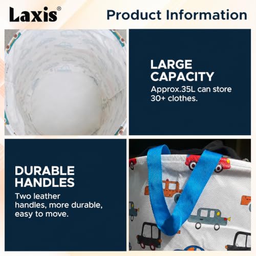 Image of LAXIS Laundry Basket, Heavy Duty Laundry Basket, Clothes Storage Basket for Blankets, Laundry Room Organizing, Bedroom, Large Dirty Clothes Bag for Dorm | Laundry Bag -Car print |