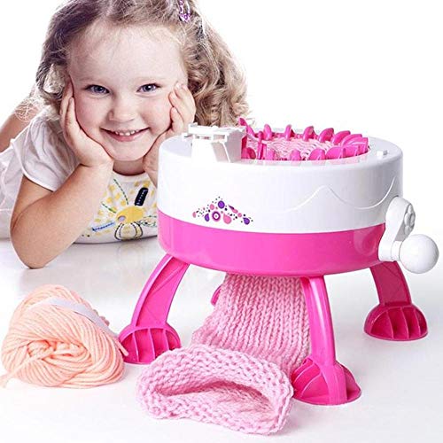 BAKAJI Maglieria Magica con Telaio a manovella 2 Gomitoli di Lana e Aghi Uncinetto Giocattolo Bambina per Creazione Cappelli e Sciarpe Gioco Educativo Bambini