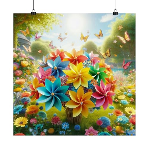 Very Colorful Paper Pinwheel Bouquet Matte Poster 18x18 inch – Made in USA