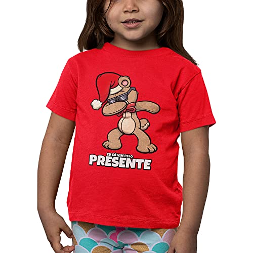 Camiseta Infantil Menino Menina Vim Pelo Presente Natal Urso Tamanho:8;Cor:Vermelho
