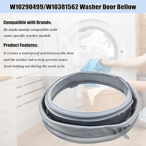 Image of W10290499 WPW10381562 Washer Door Bellow, W10381562 Washing Machine Door Boot Seal Gasket Replacement Parts AP6020669, PS11753988