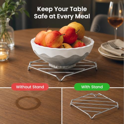 Image of LAPO Square Stainless Steel Trivet Stand for Hot Pots, Heat Resistant Dining Table Stand, Vessel Holder for Cooker, Plate, Dish and Cookware for Kitchen Utensils and Tabletop Use,Chrome-Pack of 3