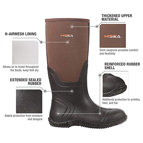 HISEA Men's Rain Boots, Waterproof Durable Insulated Rubber Boots for Men, 5 mm Neoprene Outdoor Mud Fishing Hunting Boots for Multi-Season (Black, Camo & Brown) - Image 3