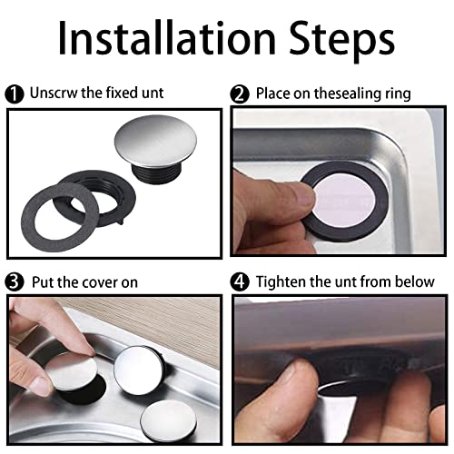 2 Pack Kitchen Faucet Hole Cover Stainless Steel Sink Tap Hole Plate Stopper Cover Blanking Metal Plug for Dia 1.2 to 1.6 inch (45mm) - Image 4