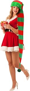 MCPINKY Super Long Christmas Hat, 63 Inches Green And Red Striped Santa Hat Long Tail Xmas Hat with Snowmen Pin for Kids Adults Christmas Dress Up Photo Props New Year Party Supplies