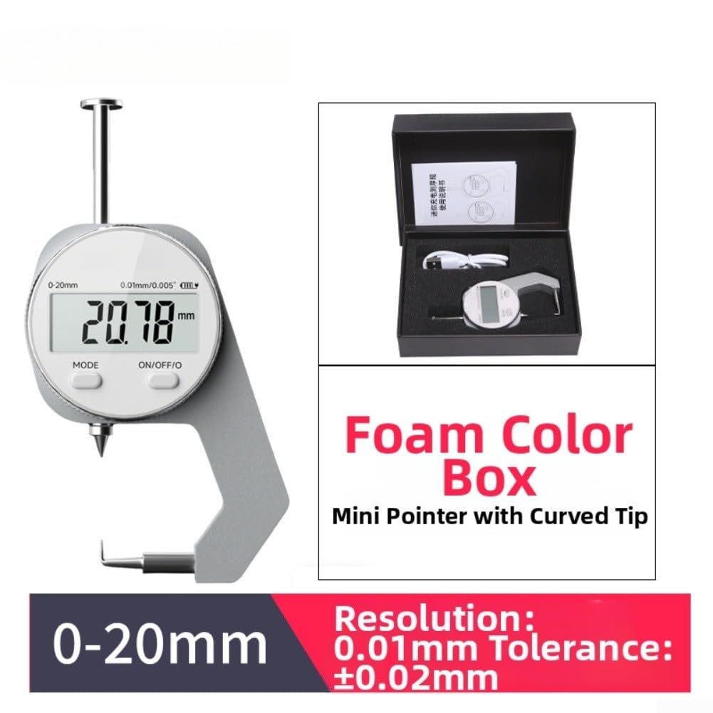 Lega di alluminio Spessore Gauge 20mm Gamma Industrial Grade (testa piegata | alta precisione di 0.01mm, precisione del grado industriale, chiara lettura LCD, uso del metallo della pelle di carta
