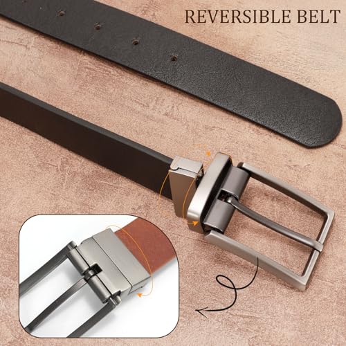 Men's Reversible Belt - Double Sided for Golf, Office Casual Wear, Black Brown 2-in-1 Belt Strap4