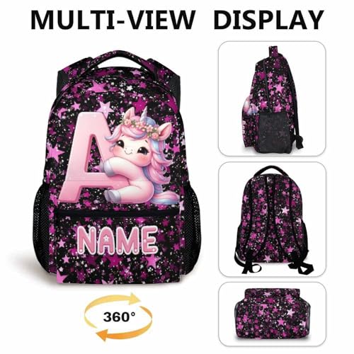Kids Backpack, Custom Cute Unicorn Bookbag for Girls 6-8, Initial Gift for Birthday, 17 Inch Leisure Monogram Backpack for School Preschool Elementary Kindergarten4