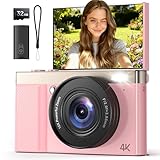 Camara de Fotos Digital Profesional 4K Niños: Cámara Compacta con Pantalla Abatible 180°con Enfoque Automático - 16X Zoom 64MP Camara para Principiantes Niña Chico (Rosa)