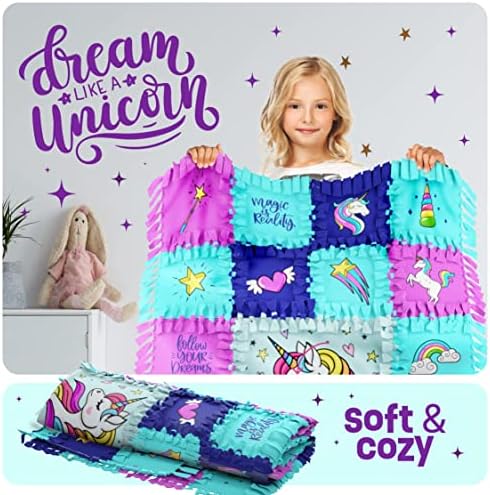 Pretty Me Unicorn Tuck N' Tie Fleece Blanket Kit - No Sew Blanket Making Kit - DIY Crafts for for Girls Ages 6+ Year Old - Best Arts & Craft Girl Gifts Ideas - Kids Crafts Gift Toys Kits 7
