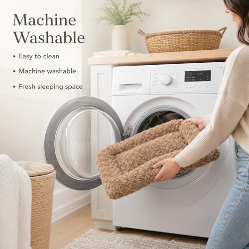 Image of Dog Crate Pad for Crate /Floor /Car for Small Dogs Washable | Non-Slip Dogs Pad for Crate,Soft Fluffy Dog Crate Pad,24 inchx18 inch Brown