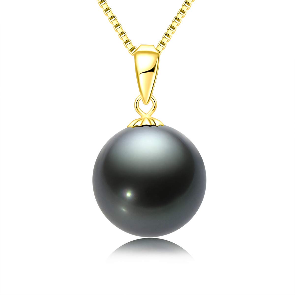Black Pearl Necklace, Tahitian South Sea Cultured Pearl in 18 Carat Gold  Pendant, Solitaire Single Pearl Necklace for Women Girls with 925 Sterling