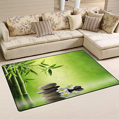 Use7 Tapis de sol antidérapant motif fleurs zen pierre bambou pour salon, chambre à coucher 50 x 80 cm