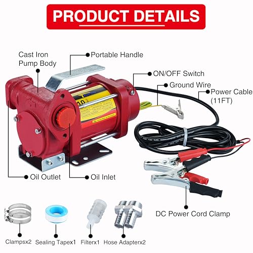 Image of TRUPOW 12V DC 10GPM Self-priming Heavy-duty Gasoline Fuel Oil Transfer Pump with Explosion-proof for Gasoline Diesel Kerosene & More