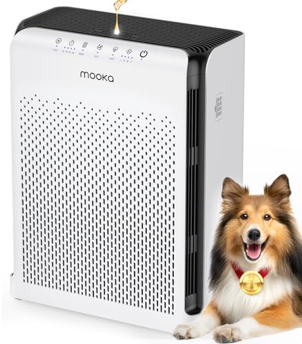 Air Purifiers for Home Large Room up to 2200ft², MOOKA Air Purifier for Home Pets Bedroom with ECO Mode & Fragrance, H13 HEPA Air Filter Cleaner for Pet Hair Dander Smoke Dorm Room Office, M200L