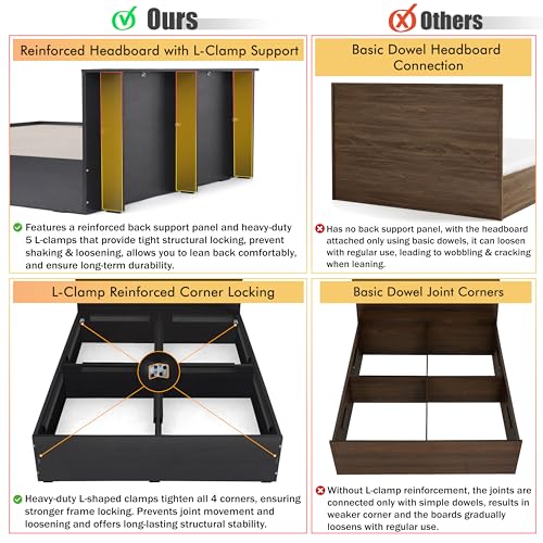 Image of ABOUT SPACE Bed - (84 x 62 inches) Queen Size Bed Without Storage | Engineered Wooden Bed Frame with Headboard & MDF Support Board for Mattress | 1-Year Warranty Cot for Bedroom - Smoked Pine