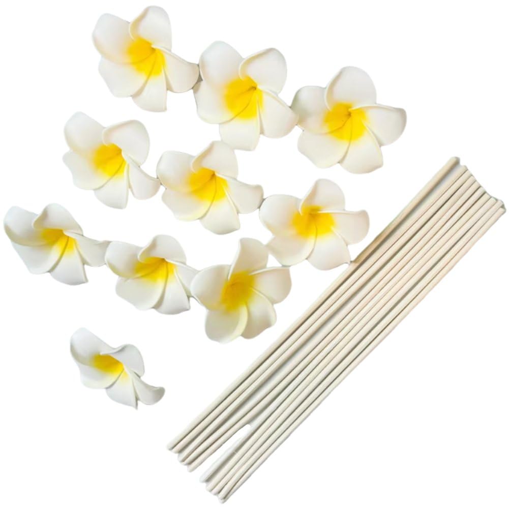 Fituenly White+Yellow 10Pcs Rattan Aromatherapy Sticks, Egg Flower Rattan Diffuser Sticks Refill Replacement For Aroma Fragrance