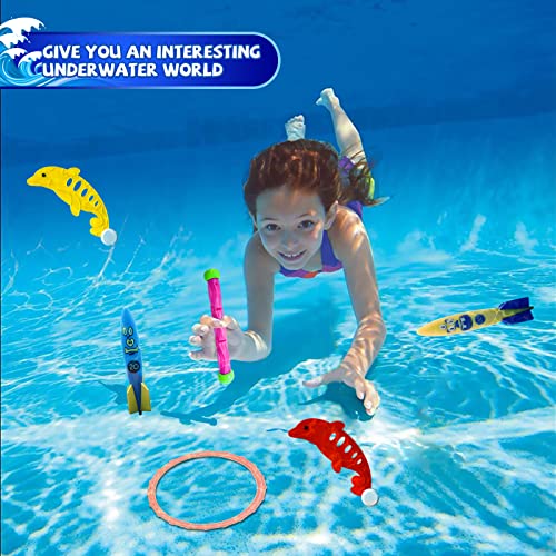 Joinbo 20 Pcs Diving Pool Toys For Kids Ages 3-12 Set With Storage Bag,Pool Games Summer Swim Water Sinking Toys,Includes 3 Diving Sticks, 3 Diving Rings, 8 Gems, 3 Toypedo Bandits, 3 Fish Toys #TOP1
